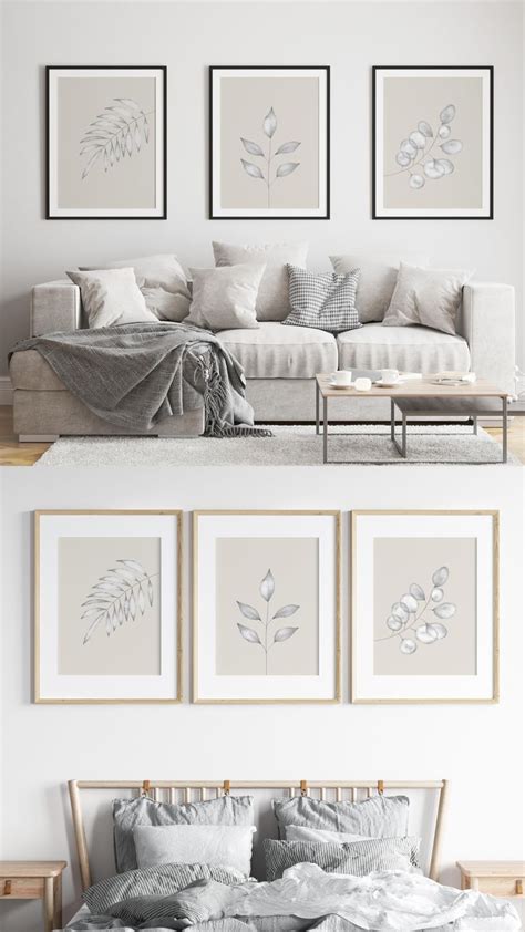 Set Of 3 Neutral Botanical Wall Art Prints Minimalist Watercolor