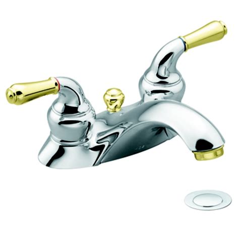 Moen Monticello 2 Handle Bathroom Faucet In Chrome And Polished Brass Finish The Home Depot Canada