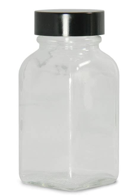 Qorpak Glc 01298 Clear Glass 2oz 60ml French Square Bottle With 28 400 Black Phenolic Pulp