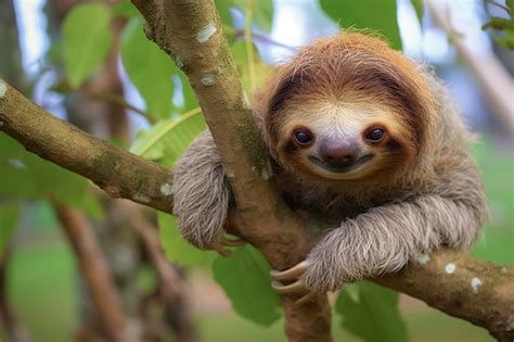 Premium AI Image | Baby Sloth in Tree in Costa Rica Generative AI