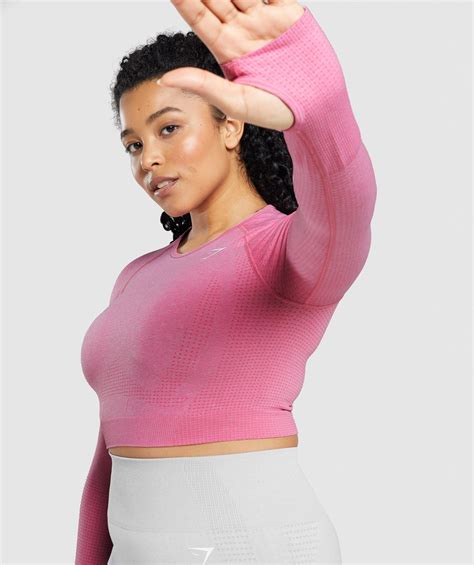 Gymshark Vital Seamless 2 0 Long Sleeve Crop Top Pink Marl Gymshark