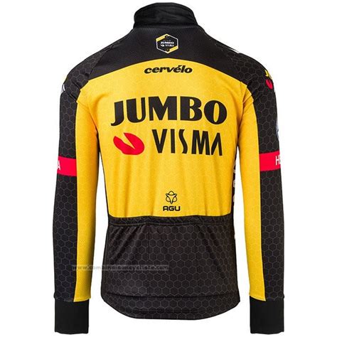 2021 Maillot Cyclisme Jumbo Visma Noir Jaune Manches Longues Et