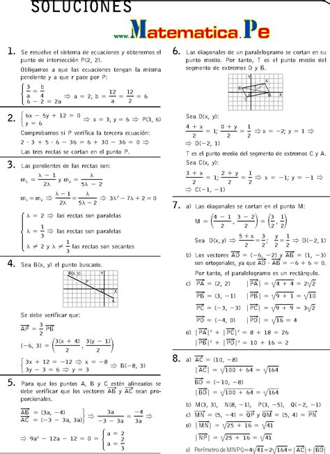 La Recta En El Plano Ejercicios Resueltos Matematicas 1 Bachillerato Pdf