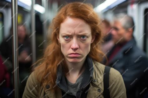 Premium Photo Woman With Scowling Face On Public Transport