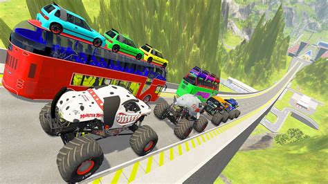 Ht Gameplay Crash Monster Trucks Vs Epic High Speed Jumps Bus