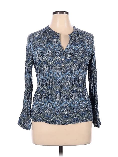 Roz Ali Rayon Paisley Blue Long Sleeve Blouse Size Xl Off