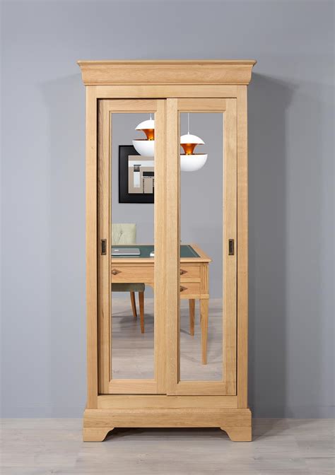 Armoire Portes Nathan En Ch Ne Massif Portes Coulissantes Miroir De