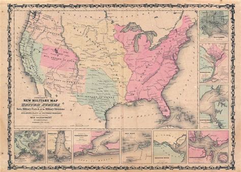 Johnsons New Military Map Of The United States Showing The Forts 434