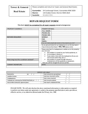 Fillable Online Repair Request Form Tower And Generalpdf Fax Email