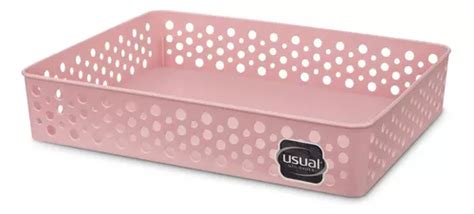 Cesto Organizador Resistente Retangular Grande Usual Plastic Cor Rose