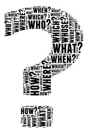 A Question Mark Made Up Of Words In Black And White With The Word What