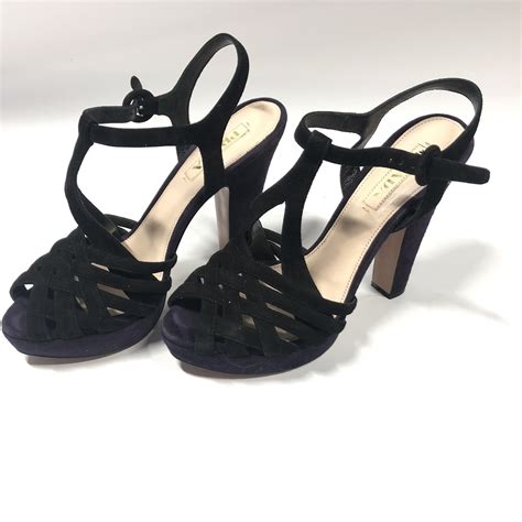 Prada Black Purple Suede Criss Cross Sandal Heels Strap Size Us