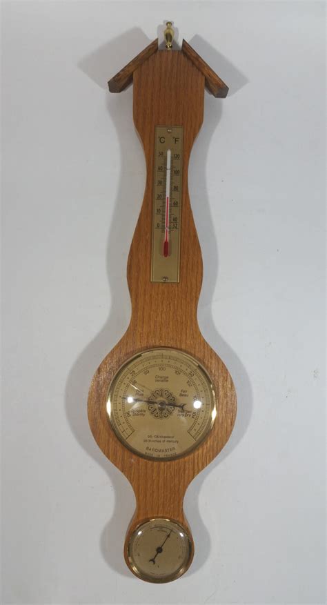 Vintage Baromaster Nautical Style Wooden Weather Station Humidity Thermometer And Barometer