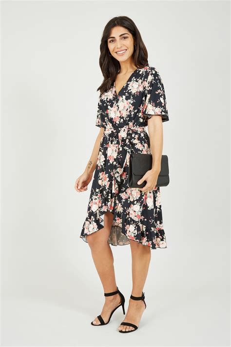 Mela Rose Print Wrap Frill Jersey Dress Mela