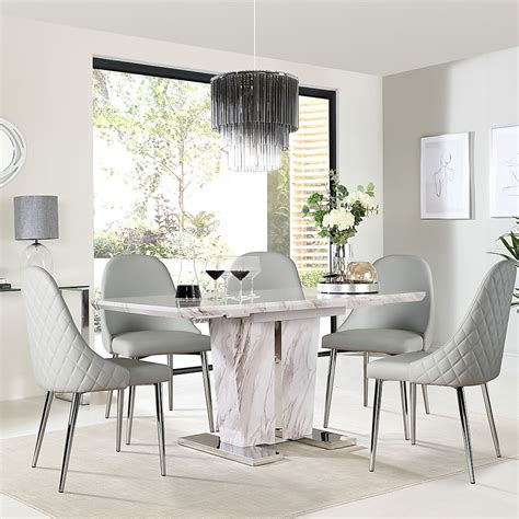 Vienna Extending Dining Table 4 Ricco Chairs Grey Marble Effect