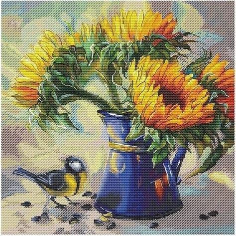 Sunflowers Cross Stitch Pattern Sunflowers And Bird Cross Stitch