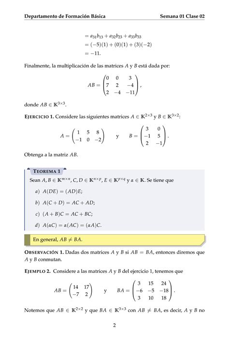 Solution Operaciones Entre Matrices Semana Clase Algebra Lineal