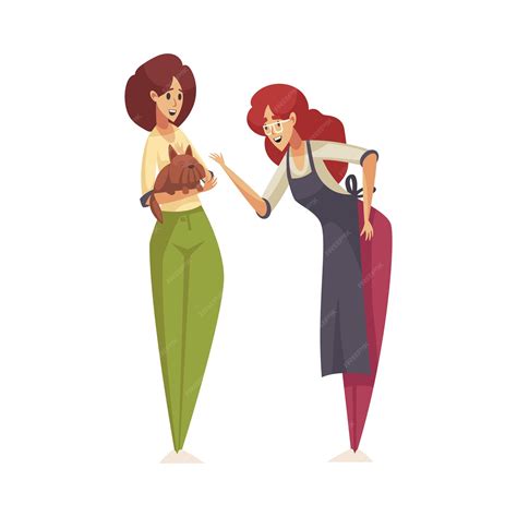 Composición Plana De Aseo Con Personajes De Dos Mujeres Con Ilustración