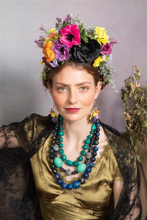 Colourful Frida Kahlo Flower Headband Big Bridal Crown Two Sided