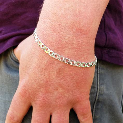 Mens 6mm Double Curb Bracelet In Sterling Silver