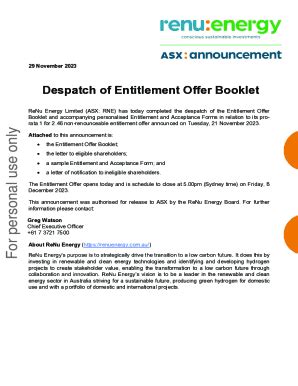 Fillable Online Entitlement Offer Booklet Renu Energy Limited ASX