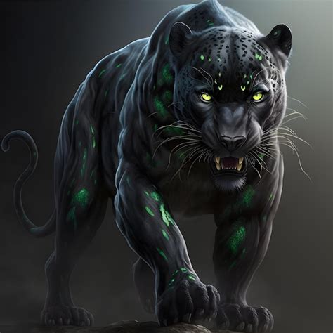 Premium AI Image | A black tiger with green eyes is on a dark background.