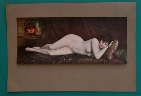 NUDE In Art Girl In Bed Sleeping Sweet Dreams After Blanchard 1915 COLOR Offset Lithography