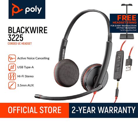 Poly Plantronics Black Wire 3225 C3225 Usb A And 35mm With Noise