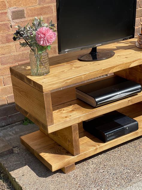 Solid Wood TV Unit Stand Rustic Handmade Pine Dark Oak Etsy UK