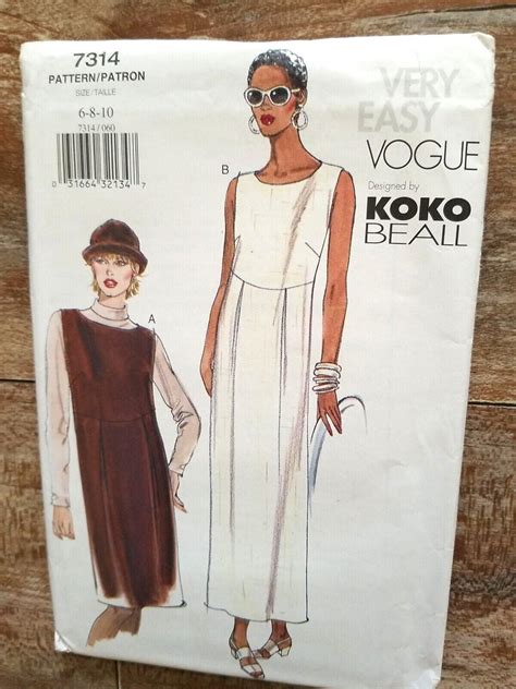 Vogue Sewing Pattern 7314 Koko Beall Misses Dress Jumper Top Sizes 6810 Uncut 4553560696