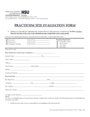 Fillable Online Practicum Site Evaluation Form Cahss Nova Edu Fax