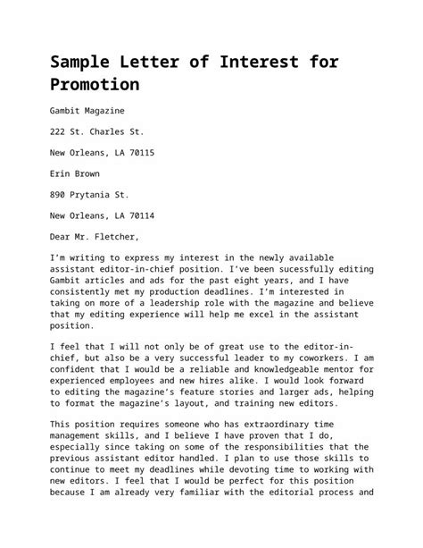 Docx Sample Letter Of Interest For Promotion Dokumen Tips