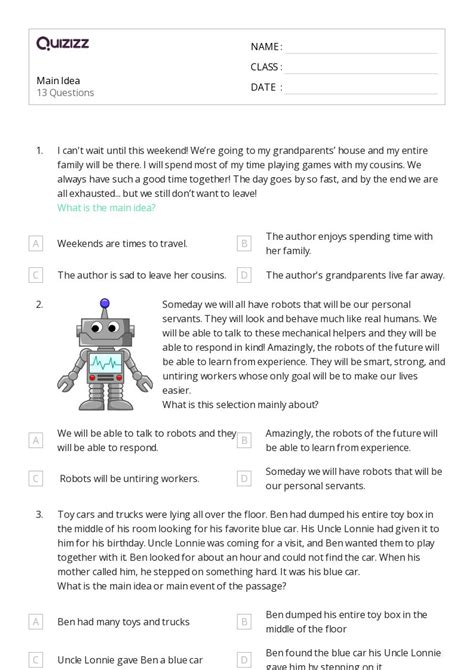 50 Identifying The Main Idea Worksheets For 4th Grade On Quizizz