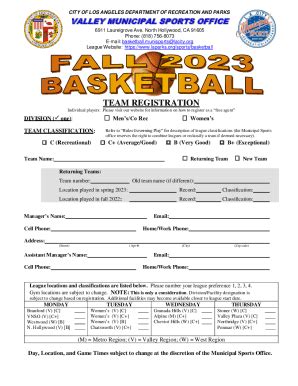 Fillable Online Sports Registration Form Pub Los Angeles Fax