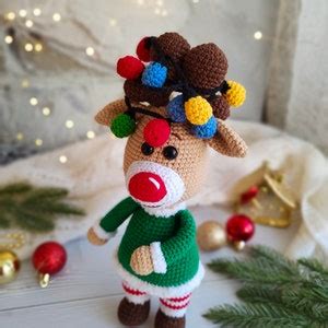 Crochet Pattern Christmas Reindeer Rudolf Amigurumi Deer Merry