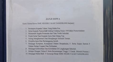 Janji Siswa SMK Negeri 5 Kabupaten Tangerang SMKN 5 Kabupaten