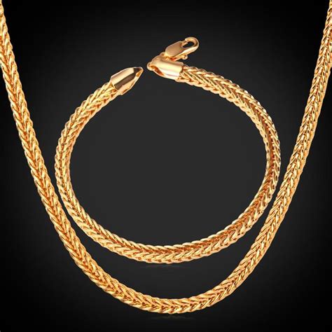 18k Gold Plated Foxtail Chain Punk Gold Necklace Set Jewelry For Men