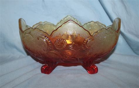 Amberina Glass Footed Oval Fruit Bowl Jeanette Glass Lombardi Red Orange Color Etsy