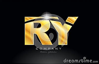 Combination Letter Ry R Y Gold Golden Alphabet Metal Logo Icon Design