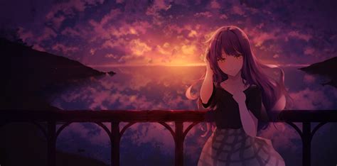 Wallpaper Anime Sunset Balcony Island Reflection Sky Sea Clouds 1821x900 Memoalpha