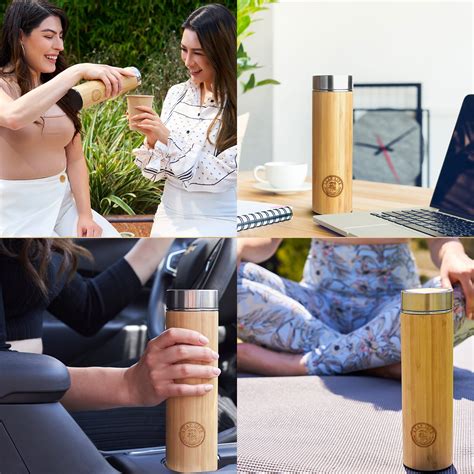 LeafLife Premium Bamboo Thermos With Tea Infusers For Loose Tea 17oz