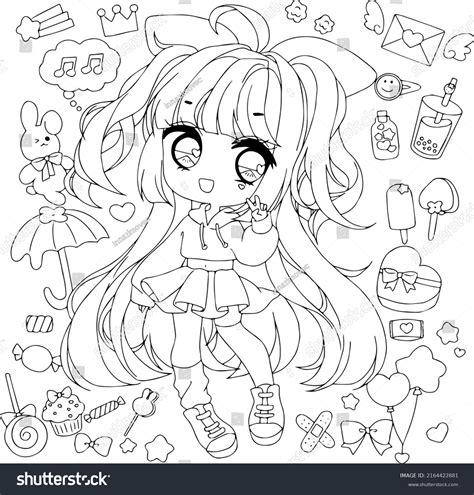 Kawaii Anime Manga Coloring Page Adults Stock Illustration 2164422881