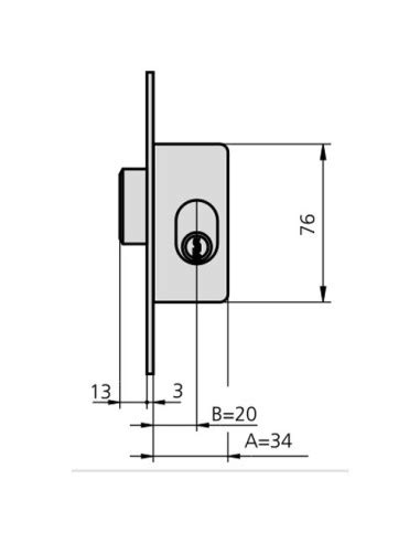 Cerradura Embutir S Lo Palanca Cilindro Oval Cvl A E Mm