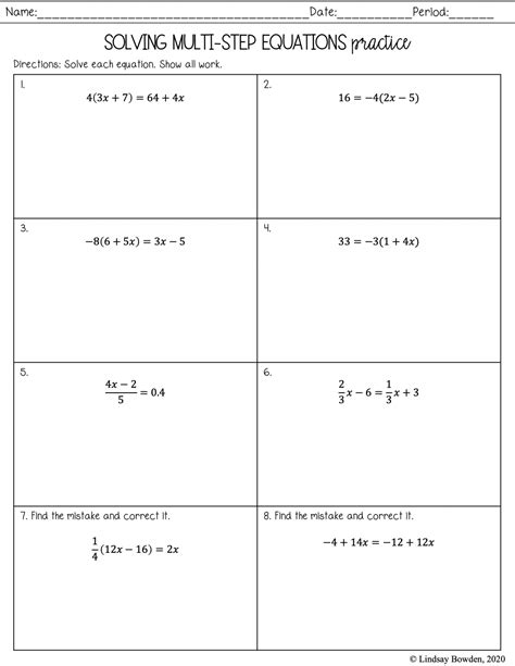 Multi Step Algebraic Equations Worksheet Pdf – Martin Lindelof