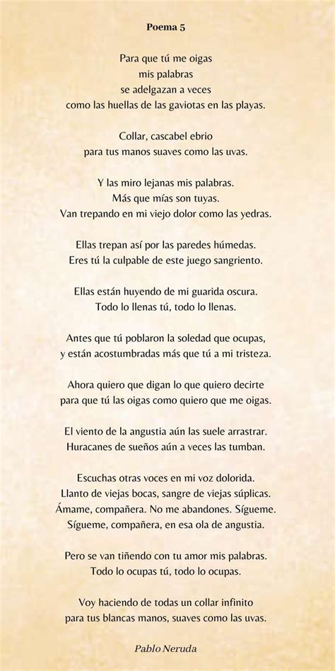 Poema 5 Poemas De Neruda Poemas De Amor Libros Poemas Largos