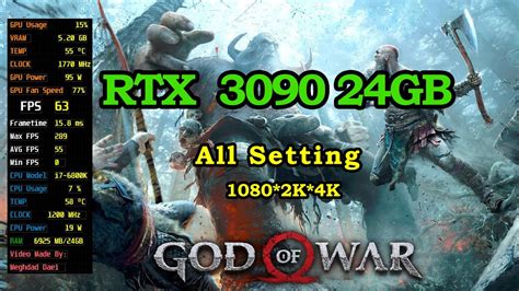 God Of War RTX 3090 24GB All Setting FPS Gameplay Benchmark 1080P