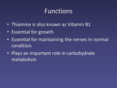 Vitamin B1 Thiamine Functions Food Sources And Deficiency Ppt Free Download