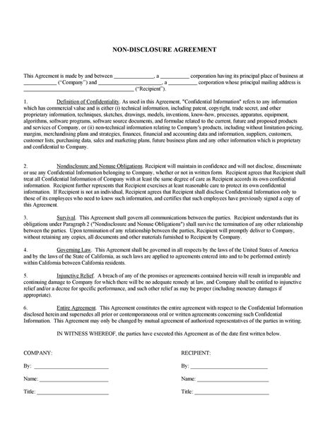 Non Disclosure Agreement Templates Samples Forms Template Lab