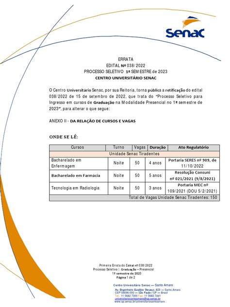 Primeira Errata E Aditamento Do Edital No 0382022 Do Processo Seletivo