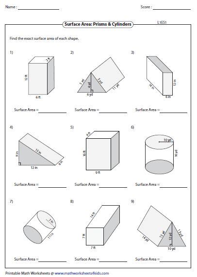 Surface Area Volume Worksheet